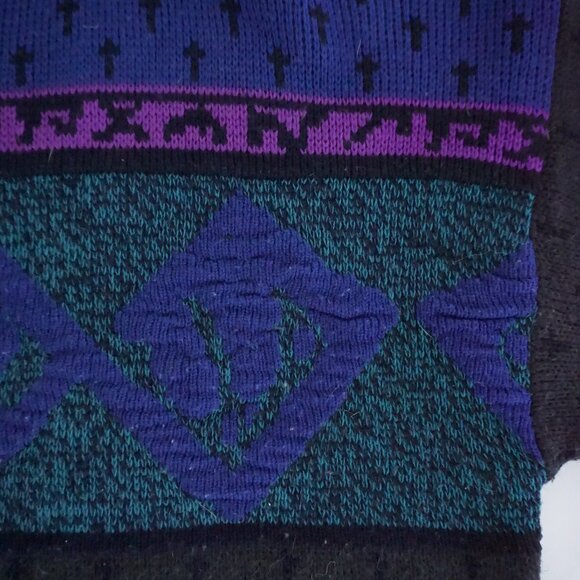 Vintage Kinetixx Black Purple Knit Sweater Retro Geometric Eclectic Grandpa L - Picture 10 of 10